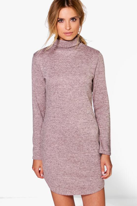 Lacey Roll Neck Brushed Knit Dress